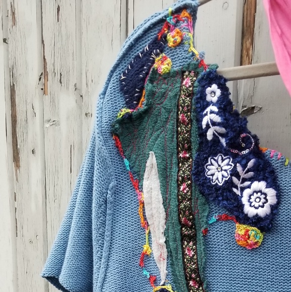 80s Boho Embroidered Sweater Tunic Upcycled - Picture 6 of 6